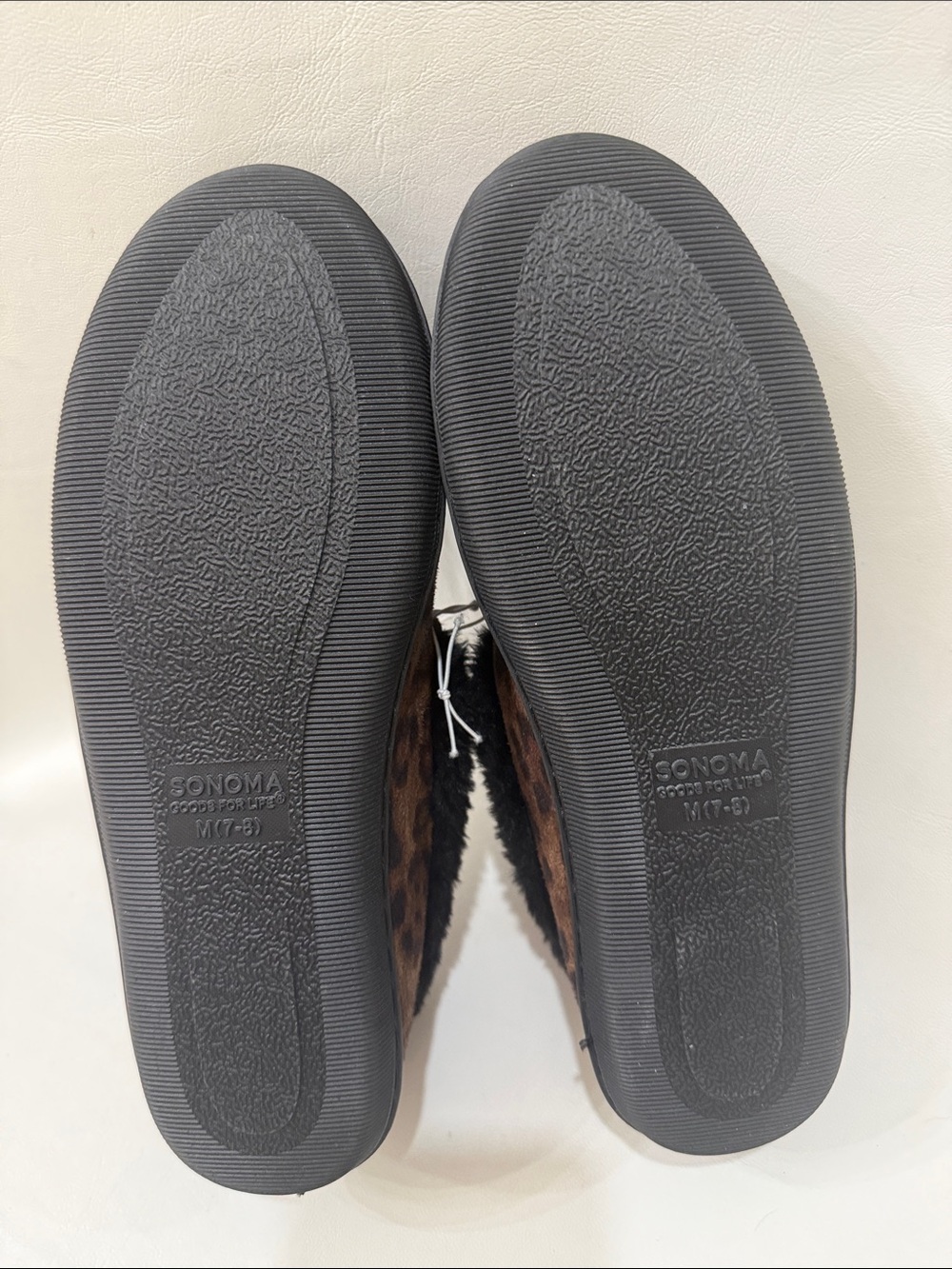 SONOMA Leopard-Print Moccasin Slippers Medium 7-8 Black Faux-Fur Lined Trim New - Picture 4 of 4